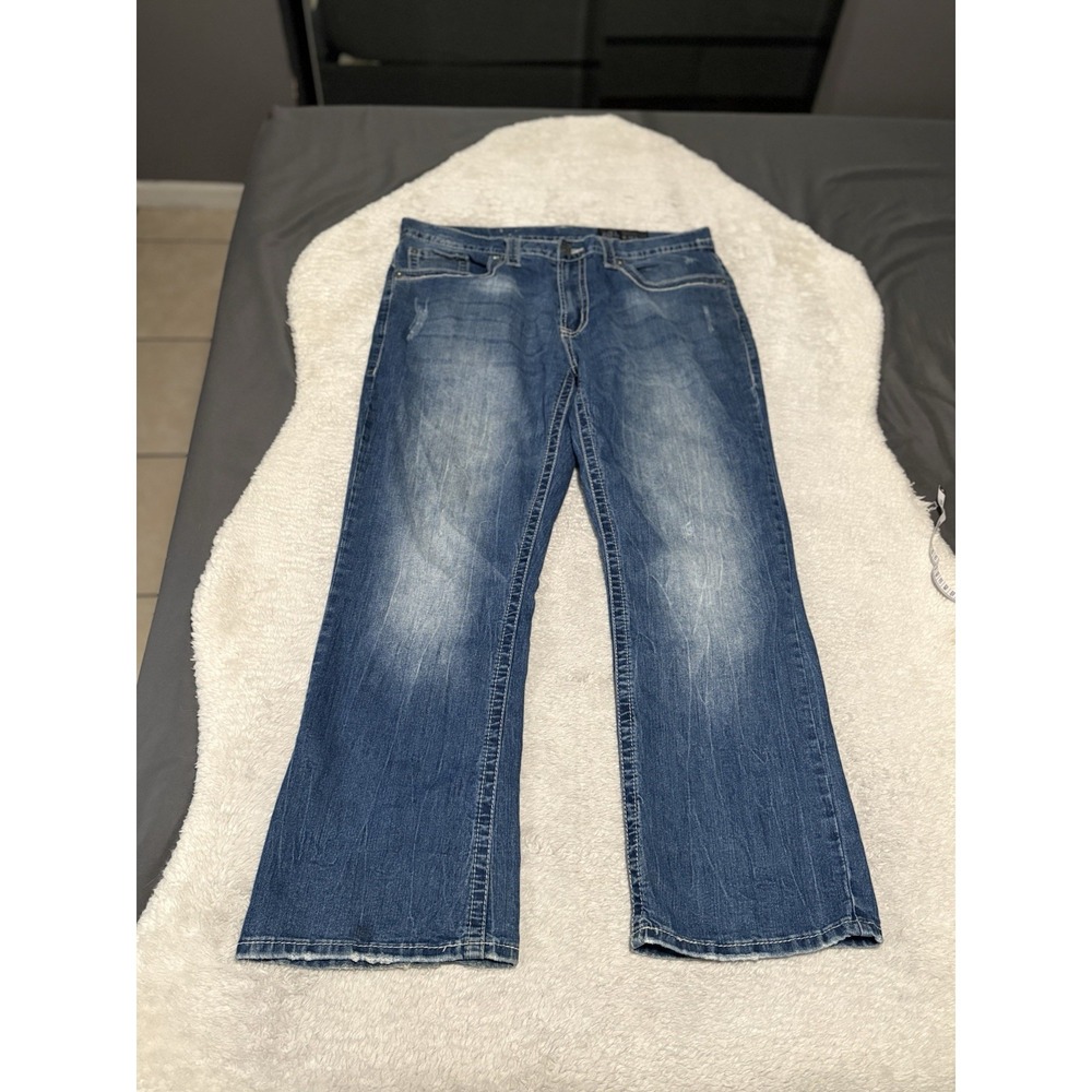 TK‎ Axel Jeans Mens 36x30 Blue Denim Pants Wolcott Vintage Boot Western Faded